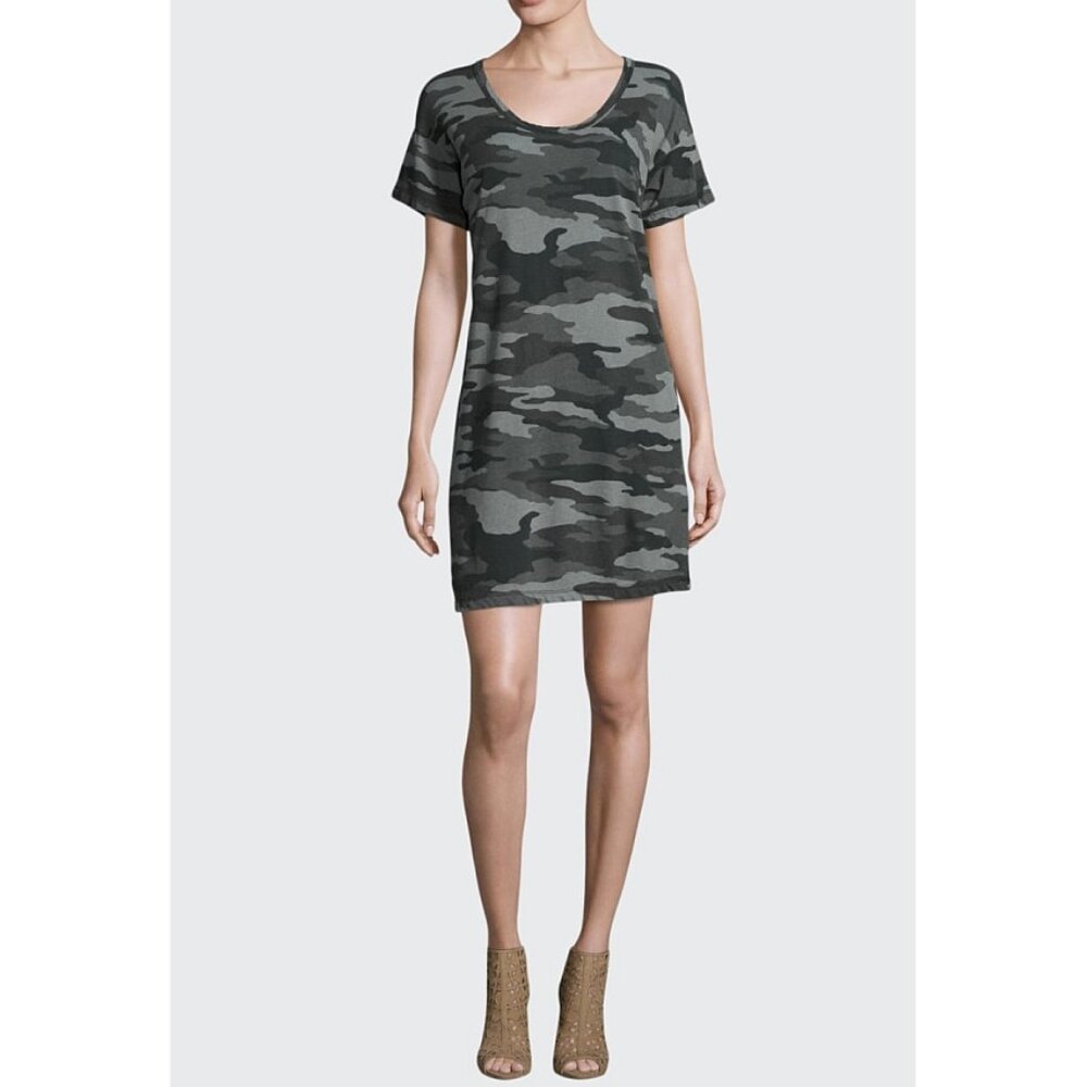 Current/Elliott Slouchy Scoop Neck Dress Distressed Black Camo Camouflage Mini 0